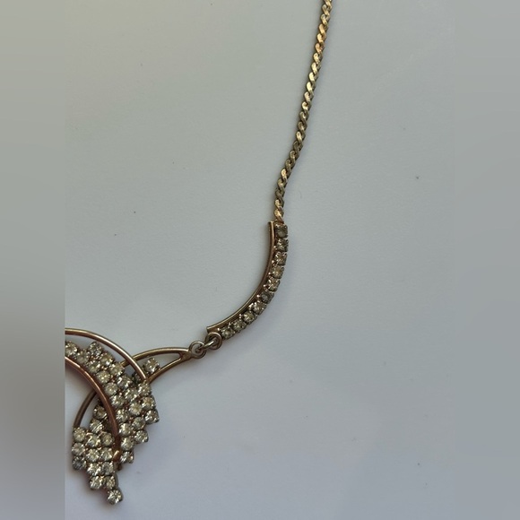 Vintage Gold Tone Rhinestone Statement Necklace Bridal Coquette Glam Choker 17in - Picture 8 of 16